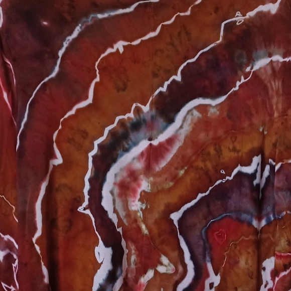 ZION Ladies Large Red and Brown Long Sleeve Tie Dye Stretchy Tunic - Picture 5 of 5